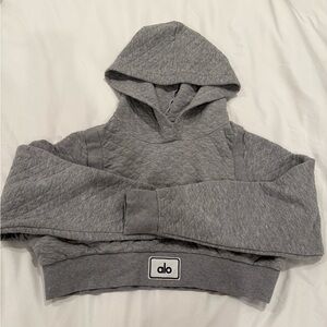 Alo Gray Quilted Cropped Hoodie